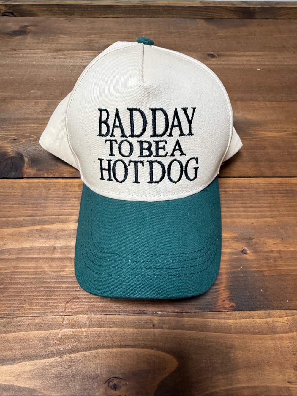 Cream & Forest Green Embroidered Trucker Hat